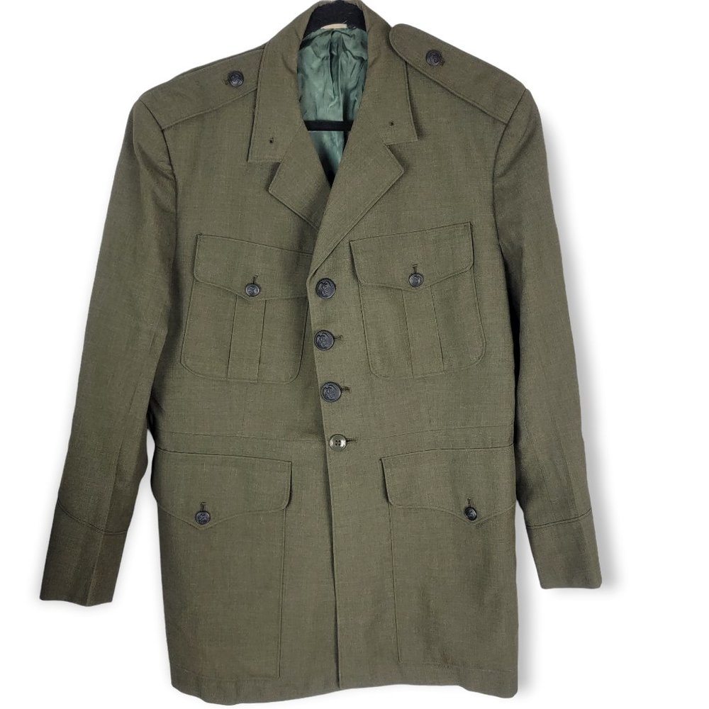 Vintage 1977 Vietnam War Era Tropical Mens Wool Coat Jacket Size 46R